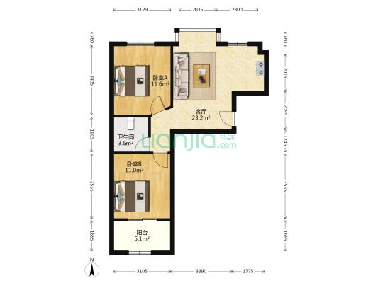仁和嘉园 2室1厅1卫 74平方