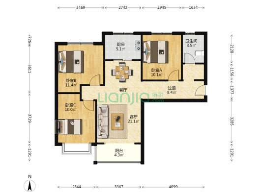 大钧院 3室1厅1卫 100平方