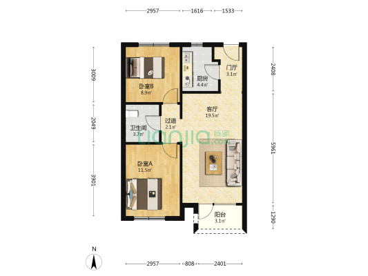 霸州温泉新都孔雀城榕园 2室1厅1卫 77平方
