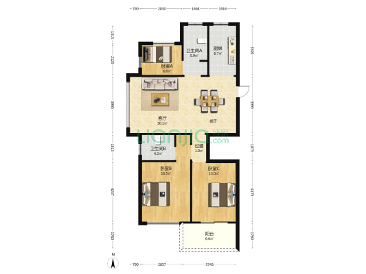 江畔名邸 3室1厅2卫 108平方