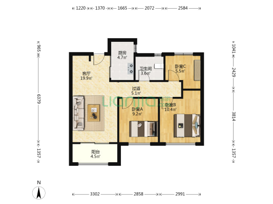 融创城融臻园 3室1厅1卫 130平方