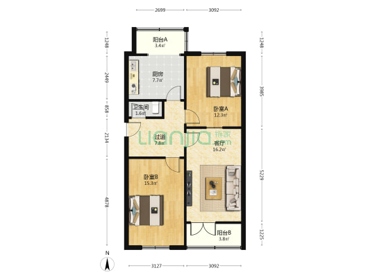 42小区 2室1厅1卫 86平方