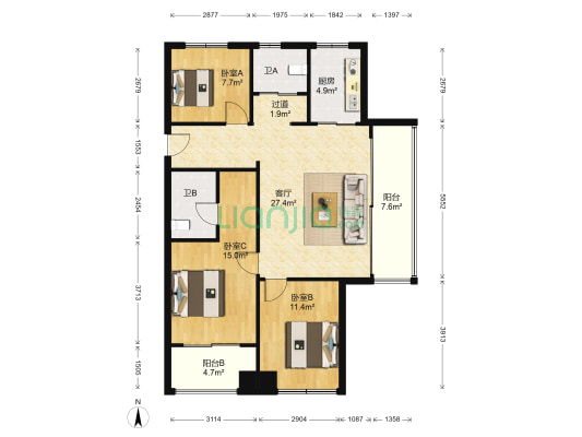 万科海上家园 3室1厅2卫 102平方