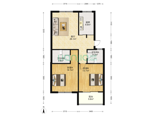 兴和苑 2室1厅2卫 91平方