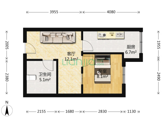 红房新区西区 1室1厅1卫 45平方