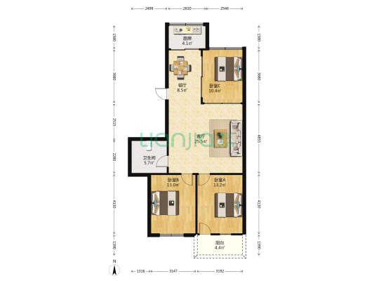 福建财会管理干部学院高峰南巷教工宿舍 3室2厅1卫 108平方