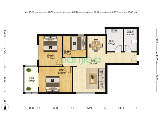 石油苑 3室1厅1卫 97平方