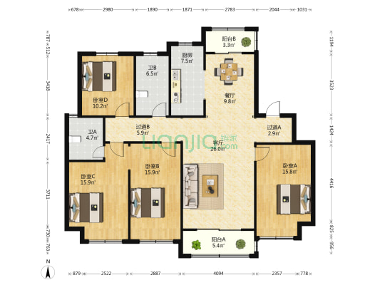 物华溪悦 4室2厅2卫 154平方