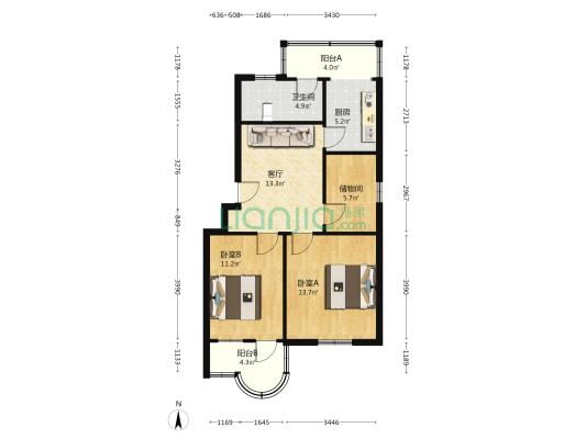 季合园南宿舍楼 2室1厅1卫 81平方