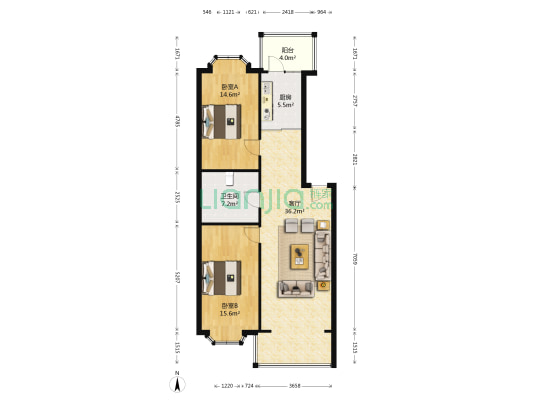 蓝筹七彩阳光小区 2室1厅1卫 98平方