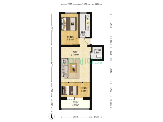 永定路东街5号院 2室1厅1卫 57平方