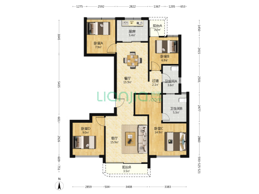 江明月朗园 4室2厅2卫 143平方