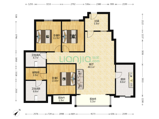 武汉天地一期A9 3室1厅2卫 132平方