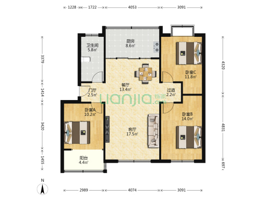 博大花园 3室2厅1卫 108平方
