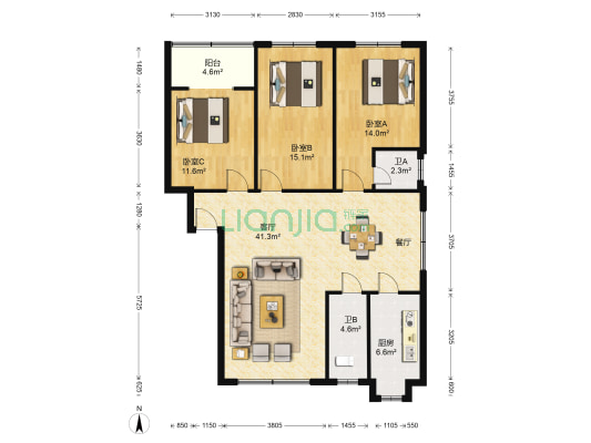 住友楼小区 3室1厅2卫 118平方