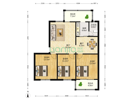 桑达新村 3室2厅1卫 97平方