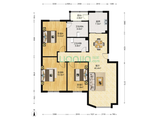 瑞新街152号 3室1厅2卫 134平方