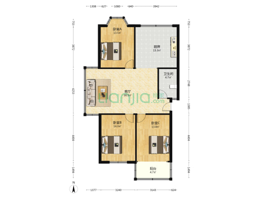 奥华家具精品馆 3室1厅1卫 120平方