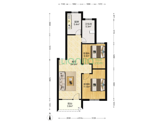 港中新村三区 2室1厅1卫 75平方