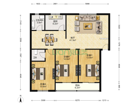 地热小区 3室1厅2卫 135平方