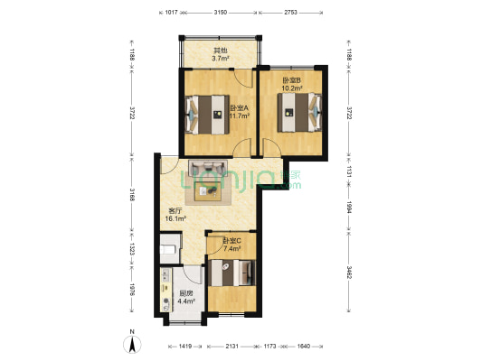 市政工程公司小区 3室1厅1卫 57平方