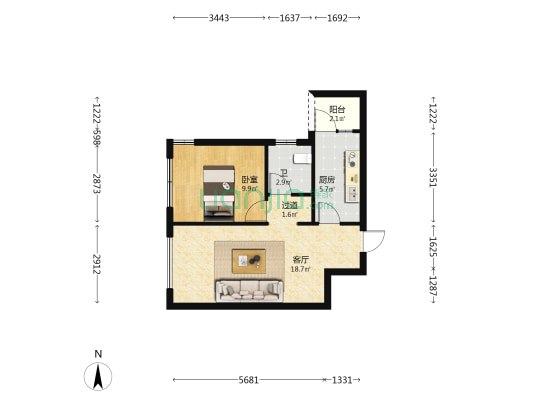 寰宇时代璟悦 1室1厅1卫 49平方