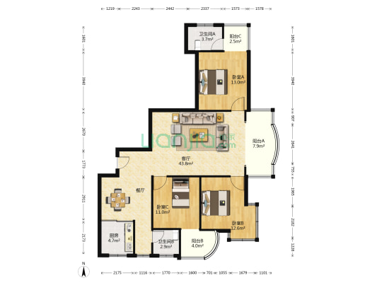 凯翔•银座 3室1厅2卫 133平方