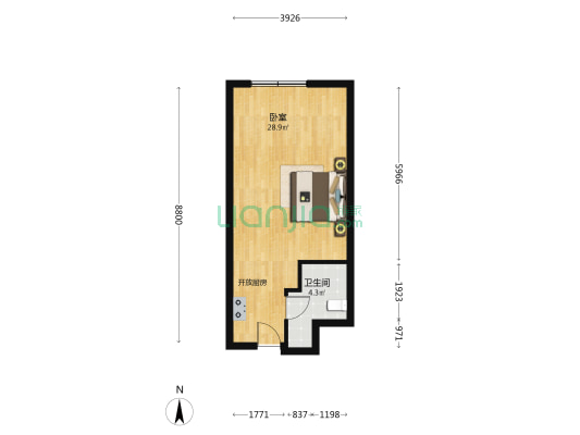 西安国际人才大厦 1室0厅1卫 50平方