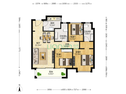 绿地中央公园江旭 3室1厅2卫 99平方