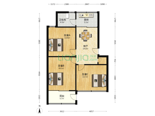 东洲路小区 3室1厅1卫 90平方