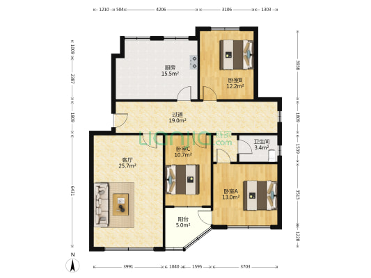 科苑小区B区 3室1厅1卫 133平方