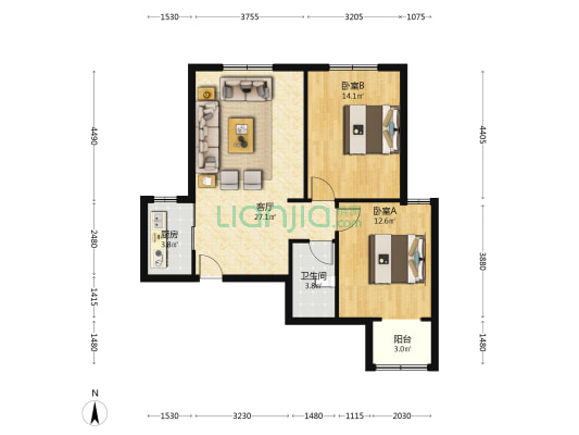 户型方正，中上楼层，采光好，小区环境好-户型图