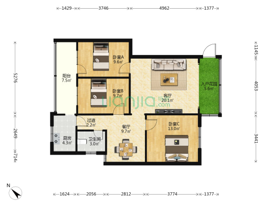 司法厅大园小区 3室2厅1卫 100平方