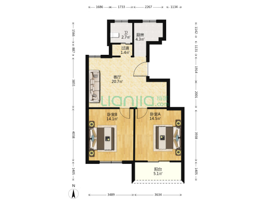 临邦玉苑 2室1厅1卫 88平方