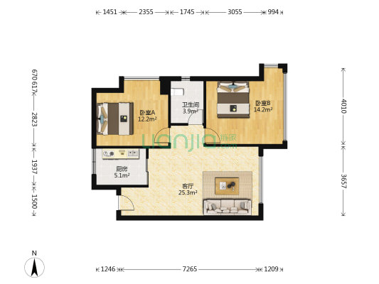 凯旋国际 2室1厅1卫 78平方
