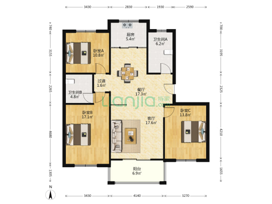 平湖金茂花苑 3室2厅2卫 119平方