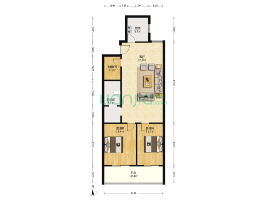 致贤楼 2室1厅1卫 115平方