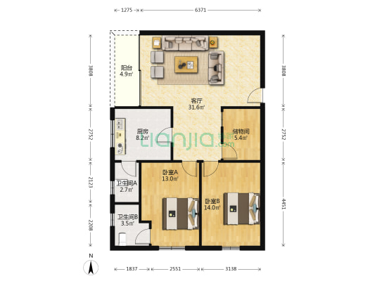 鸿晖大厦 2室1厅2卫 116平方