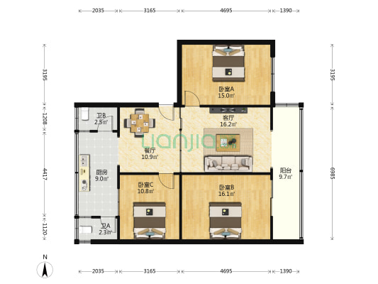 盐务1号 3室2厅2卫 99平方