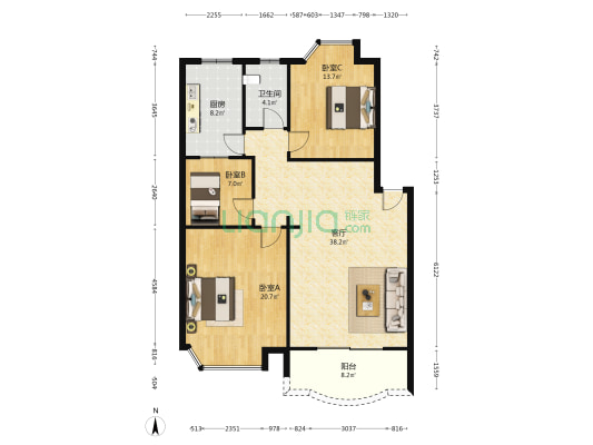 康居苑锦园 3室1厅1卫 111平方
