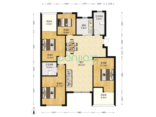 玉都枫景 4室1厅2卫 122平方