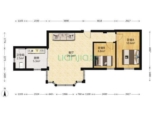 园丰小区 2室1厅1卫 64平方