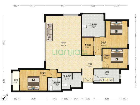 麓府大院 3室1厅3卫 165平方
