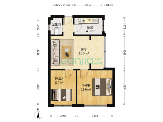 五台山钰德苑 2室1厅1卫 56平方