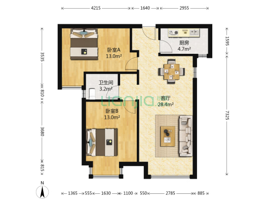 亚星玉晖园 2室1厅1卫 89平方