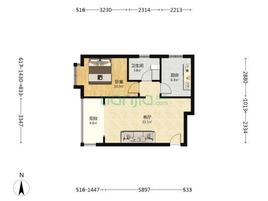 中间楼层 户型方正，房本满二 看房方便-户型图