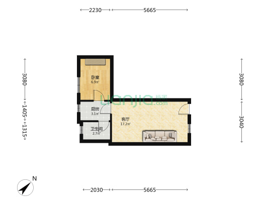 宁关巷 1室1厅1卫 32平方