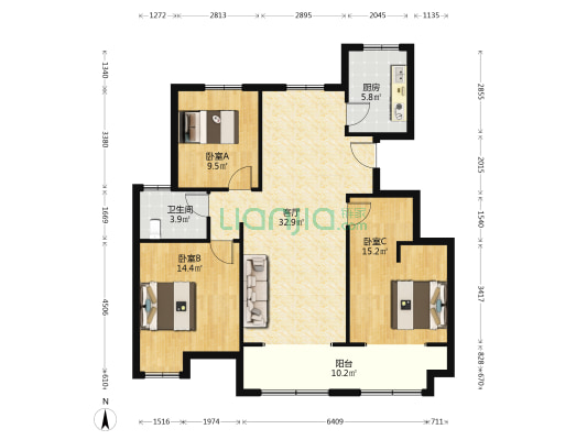 润景雅居 3室1厅1卫 117平方