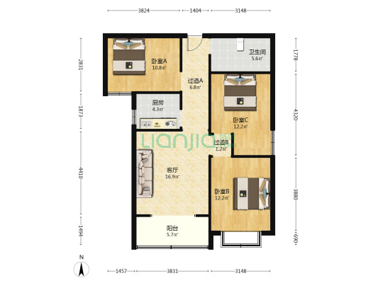 锦尚龙城 3室1厅1卫 109平方