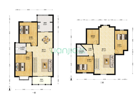 金枫公寓 4室2厅2卫 152平方